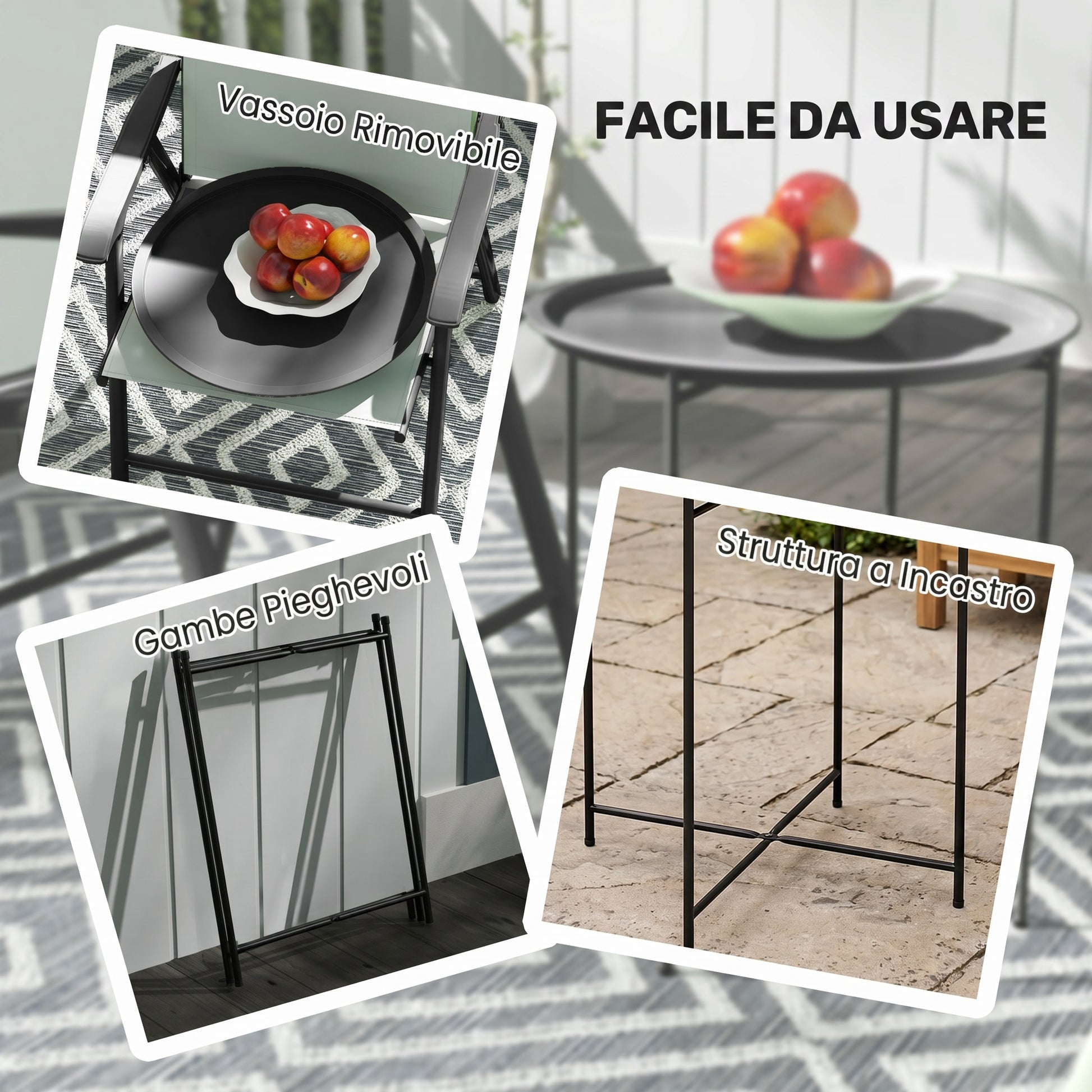 Outsunny Mesa Auxiliar Exterior Redonda Con Bandeja Extraíble Ø46x50 Cm Negro_3