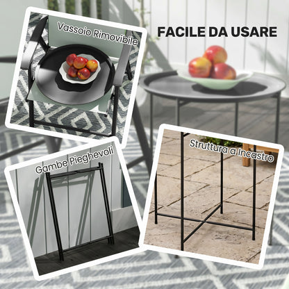 Outsunny Mesa Auxiliar Exterior Redonda Con Bandeja Extraíble Ø46x50 Cm Negro_3