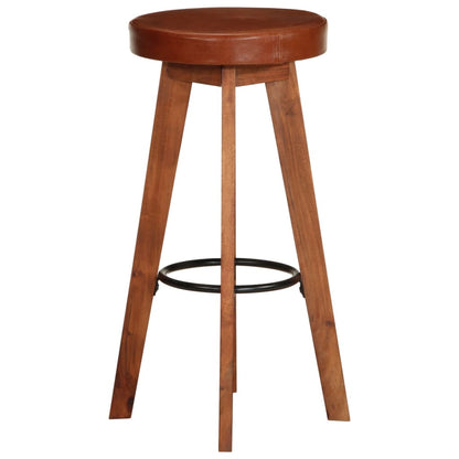 Taburetes De Cocina 2 Uds Cuero Auténtico Madera Maciza Acacia_2