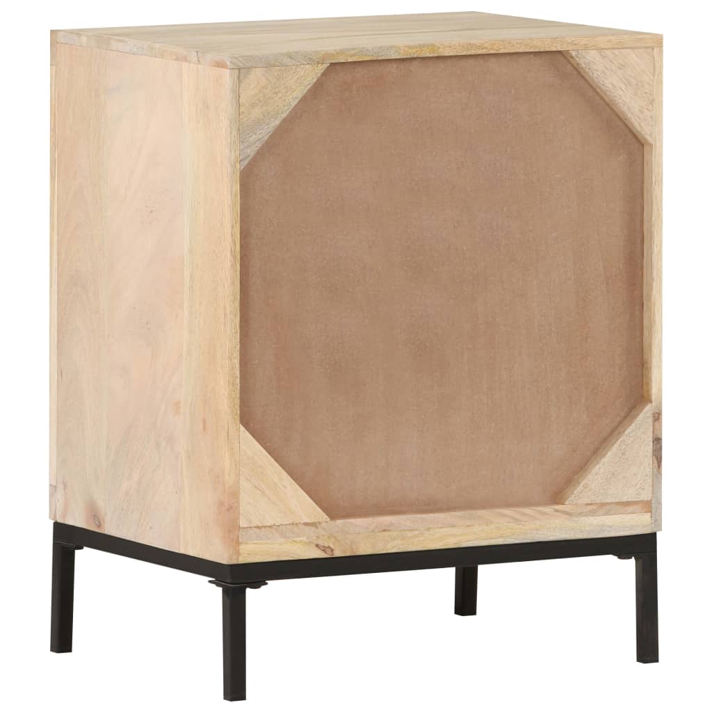 Mesita De Noche Madera Maciza Mango Y Caña Natural 40x30x50 Cm_2
