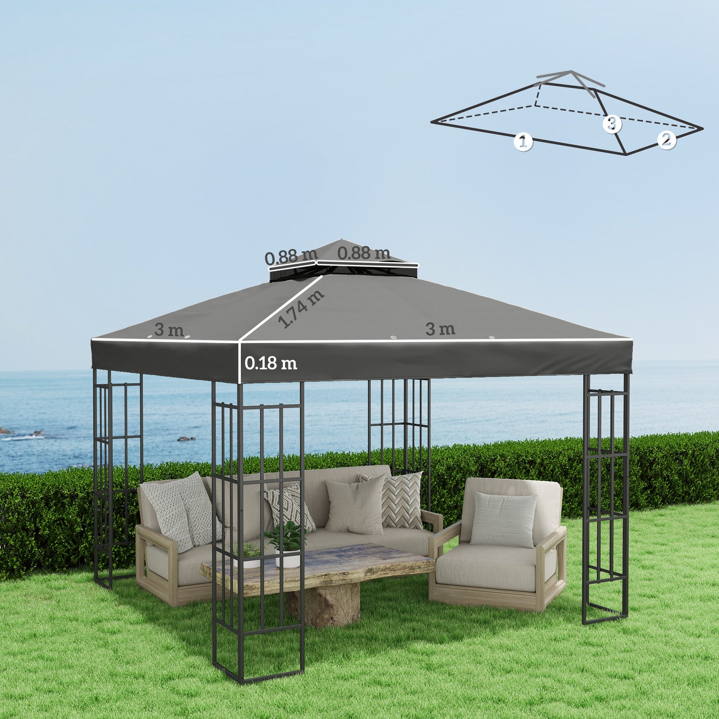 Outsunny Techo De Repuesto Para Cenador 3x3 M Con Techo Doble Anti-uv Gris_2