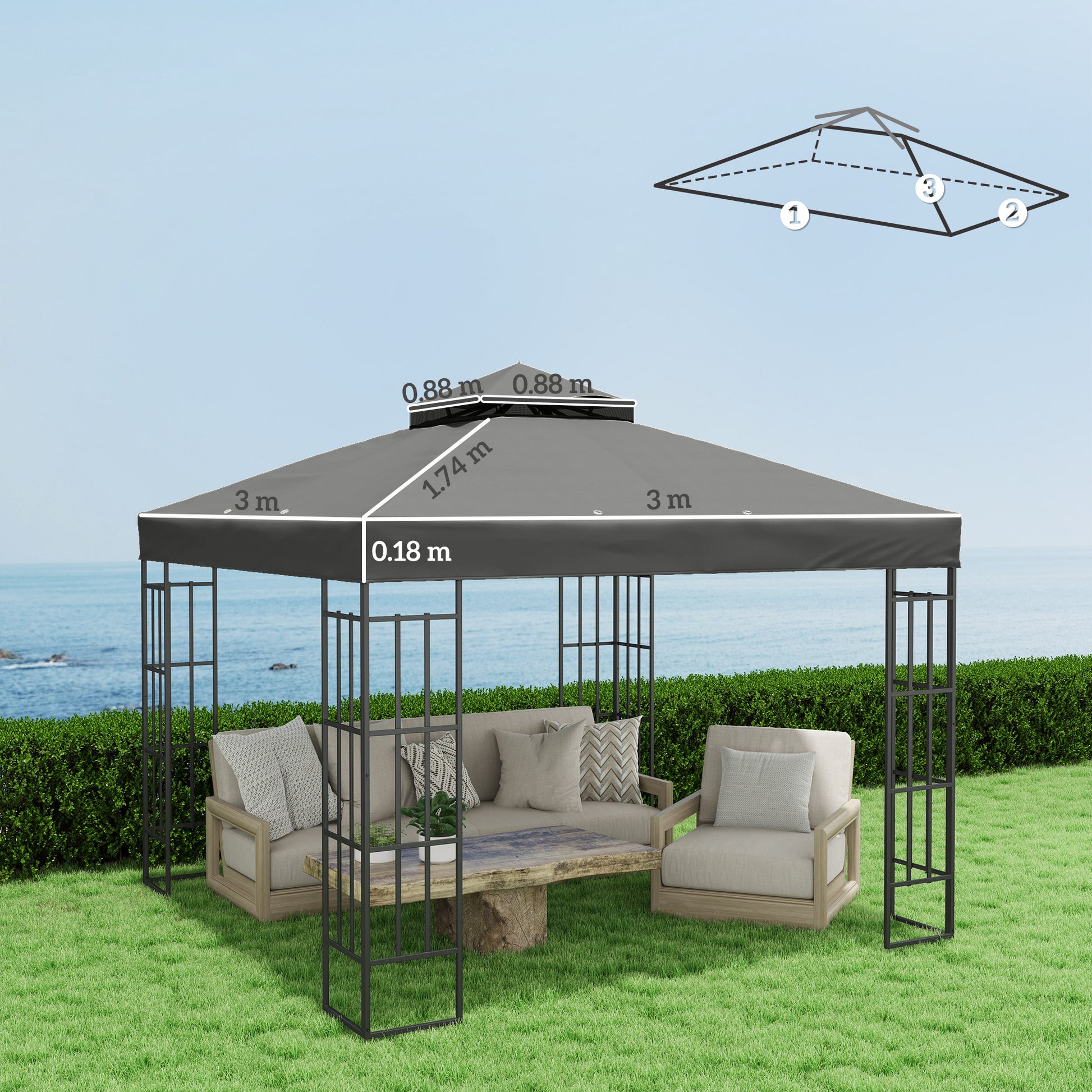 Outsunny Techo De Repuesto Para Cenador 3x3 M Con Techo Doble Anti-uv Gris_2