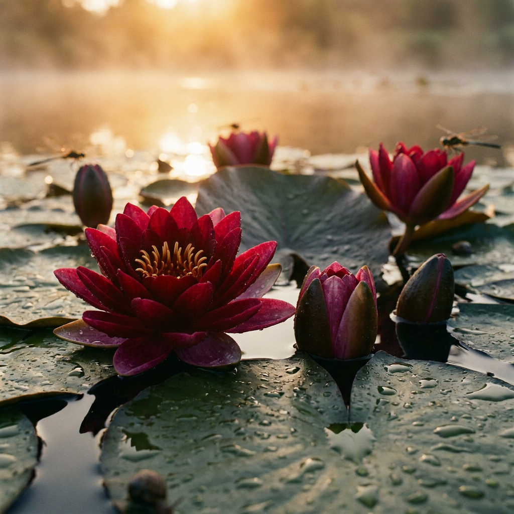 Nenúfar Rojo Oscuro - Nymphaea - 1x Nenúfar Multiflor Con Cesta_1