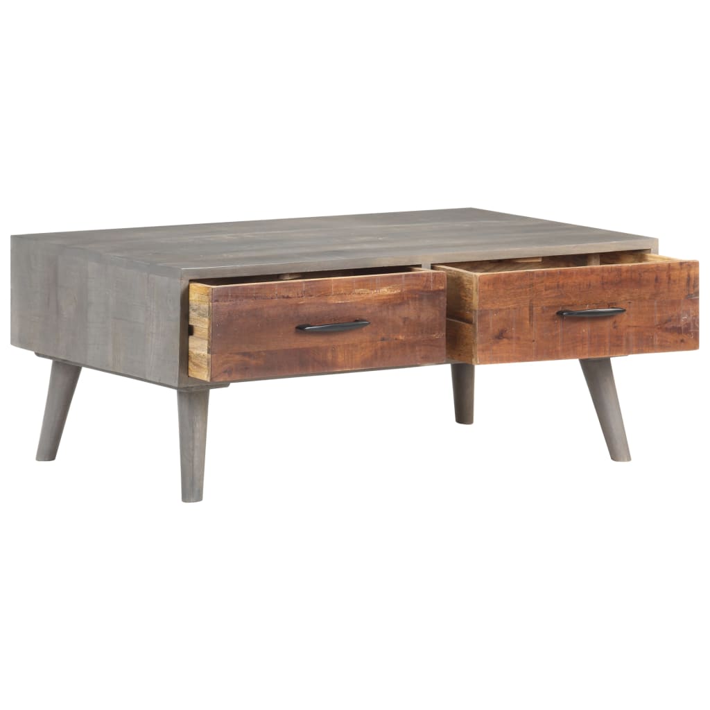 Mesa De Centro Madera Maciza De Mango Rugosa Gris 100x60x40 Cm_0