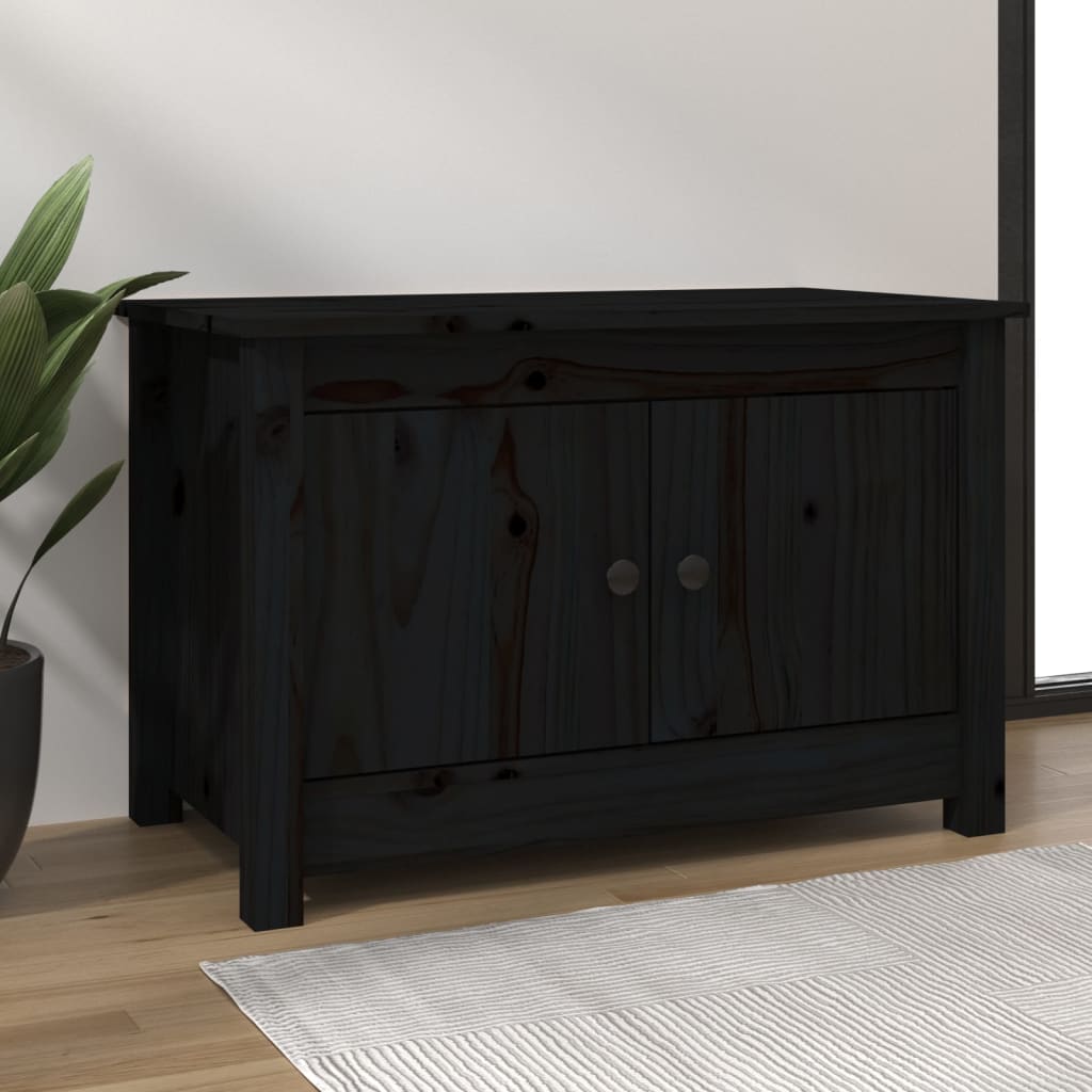 Armario Zapatero De Madera Maciza De Pino Negro 70x38x45,5 Cm / Vetonek_1