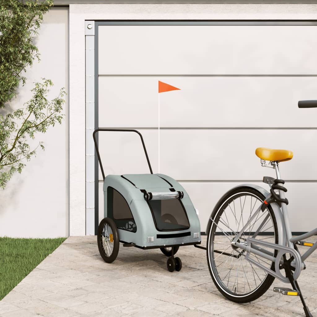 Vidaxl Remolque De Bicicleta Mascotas Hierro Tela Oxford Gris_1