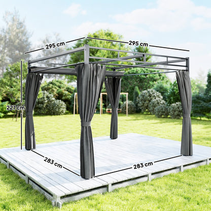 Outsunny Pérgola De Jardín 3x3 M Con Techo Retráctil Y Cortinas Anti-uv Gris_2
