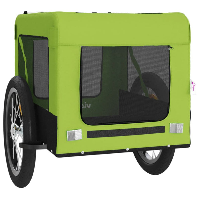 Vidaxl Remolque De Bicicleta Mascotas Hierro Tela Oxford Verde Negro_5