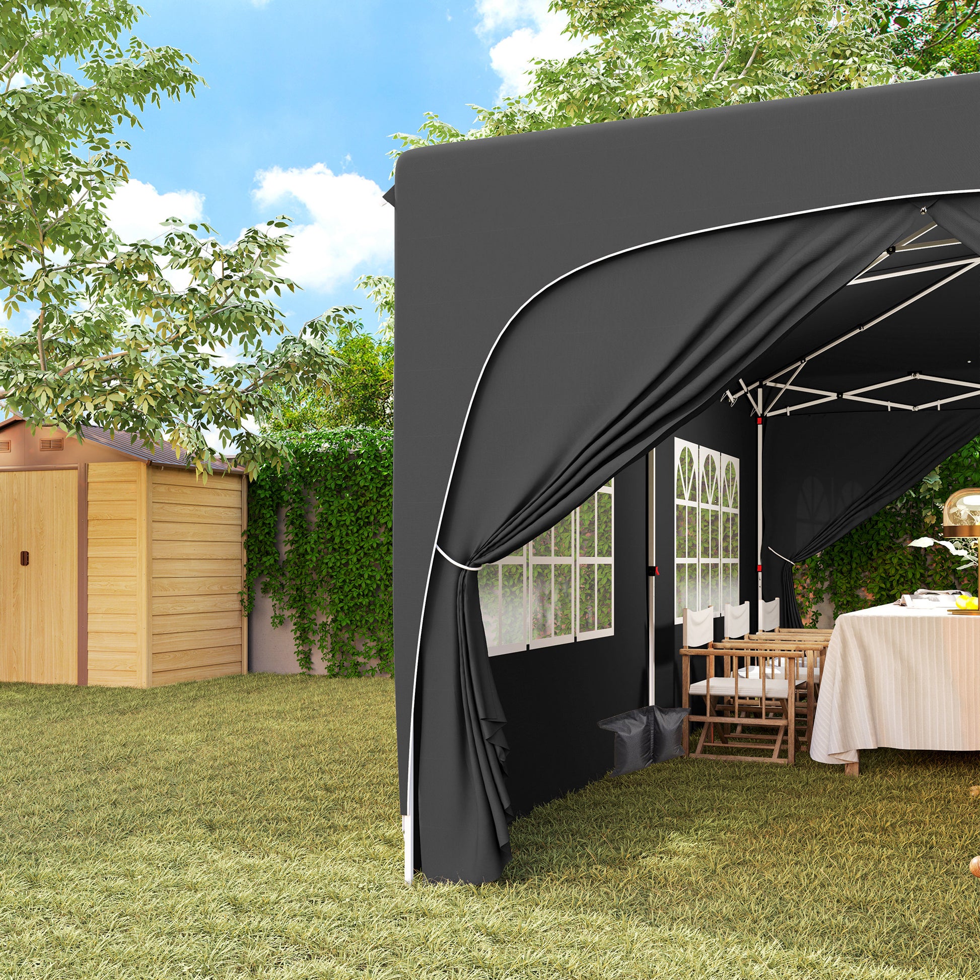 Outsunny Carpa Plegable Gazebo 6x3 M Con 6 Paredes Laterales Gris Oscuro_3