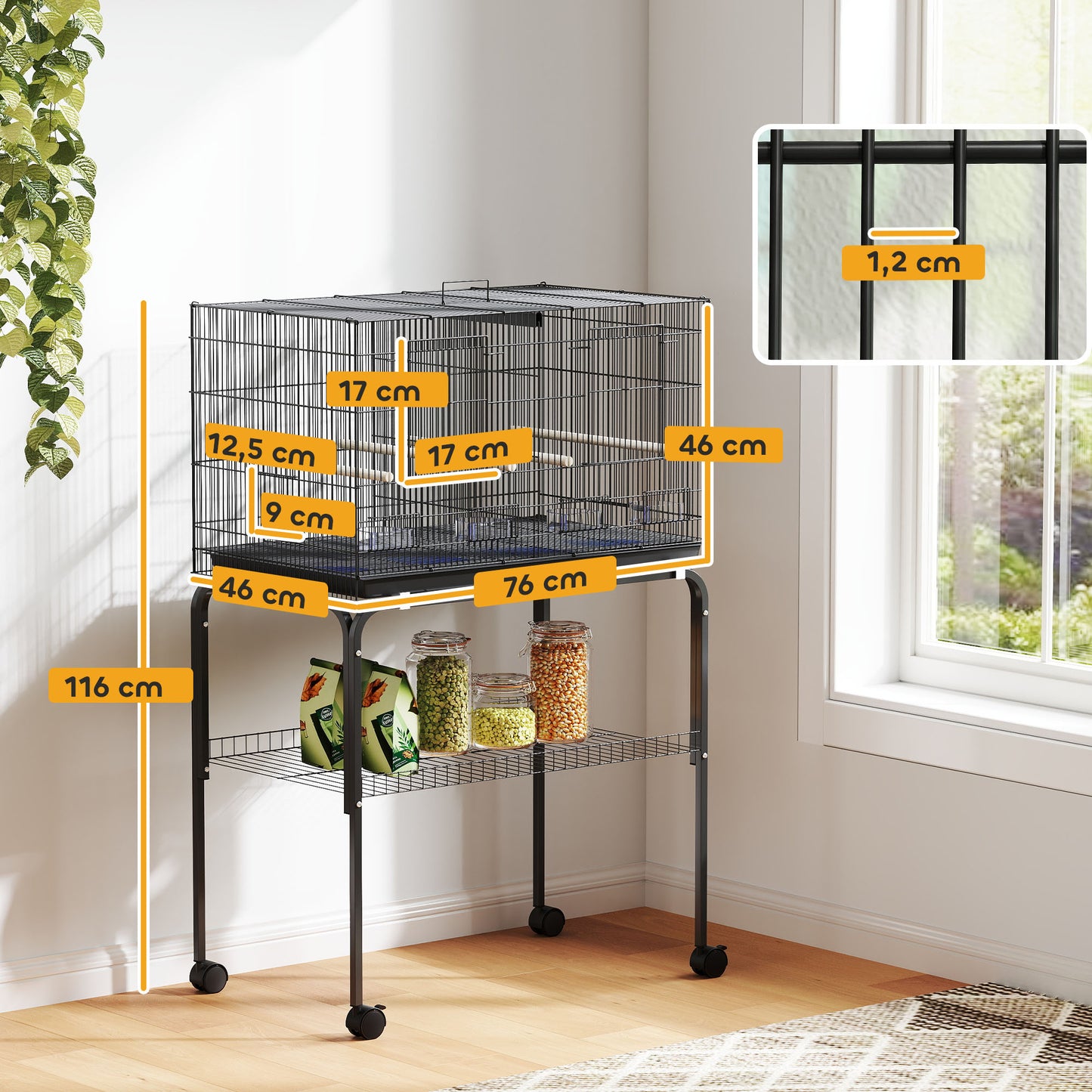 Pawhut Jaula Para Pájaros Con Divisor Ruedas Para Mascota Aves Loros Canarios_2