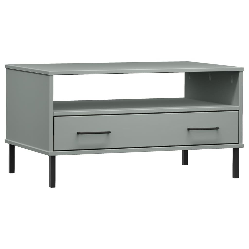 Mesa De Centro Patas Metal Oslo Madera Maciza Gris 85x50x45 Cm_0