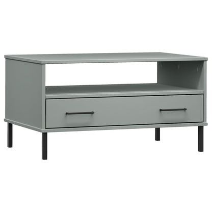 Mesa De Centro Patas Metal Oslo Madera Maciza Gris 85x50x45 Cm_0