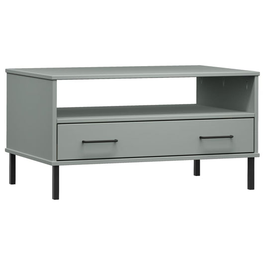 Mesa De Centro Patas Metal Oslo Madera Maciza Gris 85x50x45 Cm_0