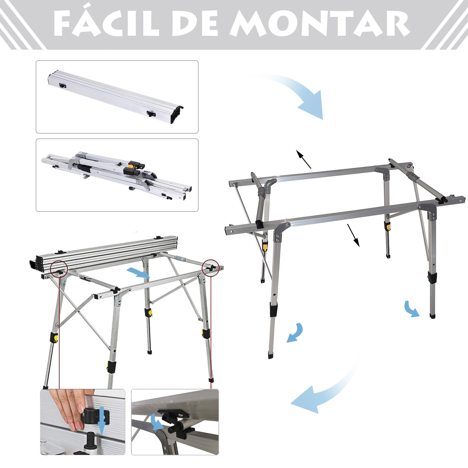 Outsunny Mesa De Picnic Plegable Con Altura Regulable De Aluminio Con Bolsa 30_5