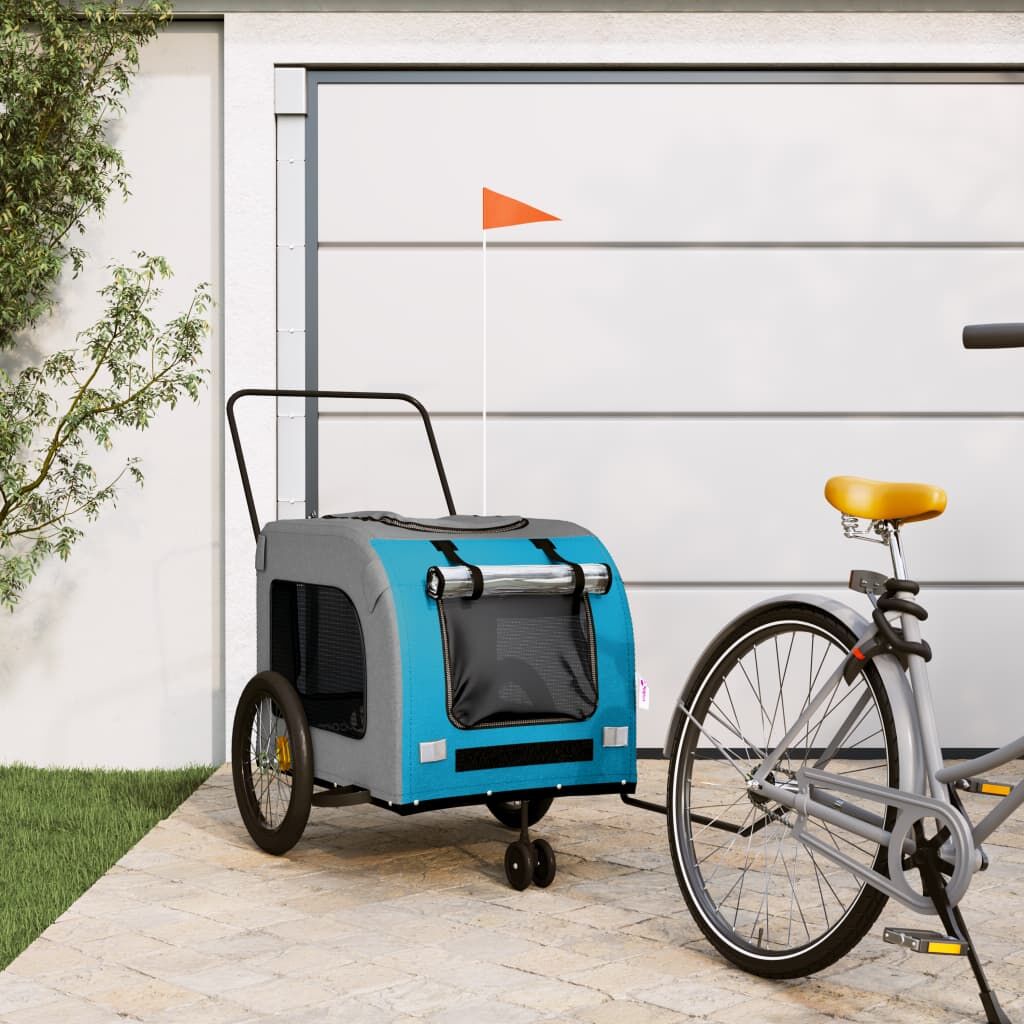 Vidaxl Remolque De Bicicleta Mascotas Hierro Tela Oxford Azul Gris_1