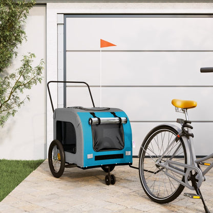Vidaxl Remolque De Bicicleta Mascotas Hierro Tela Oxford Azul Gris_1