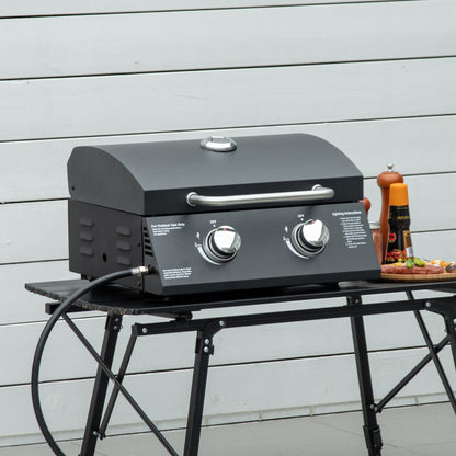 Outsunny Barbacoa De Mesa A Gas Plegable Con 2 Quemadores Tapa Y Parrillas Bbq_1