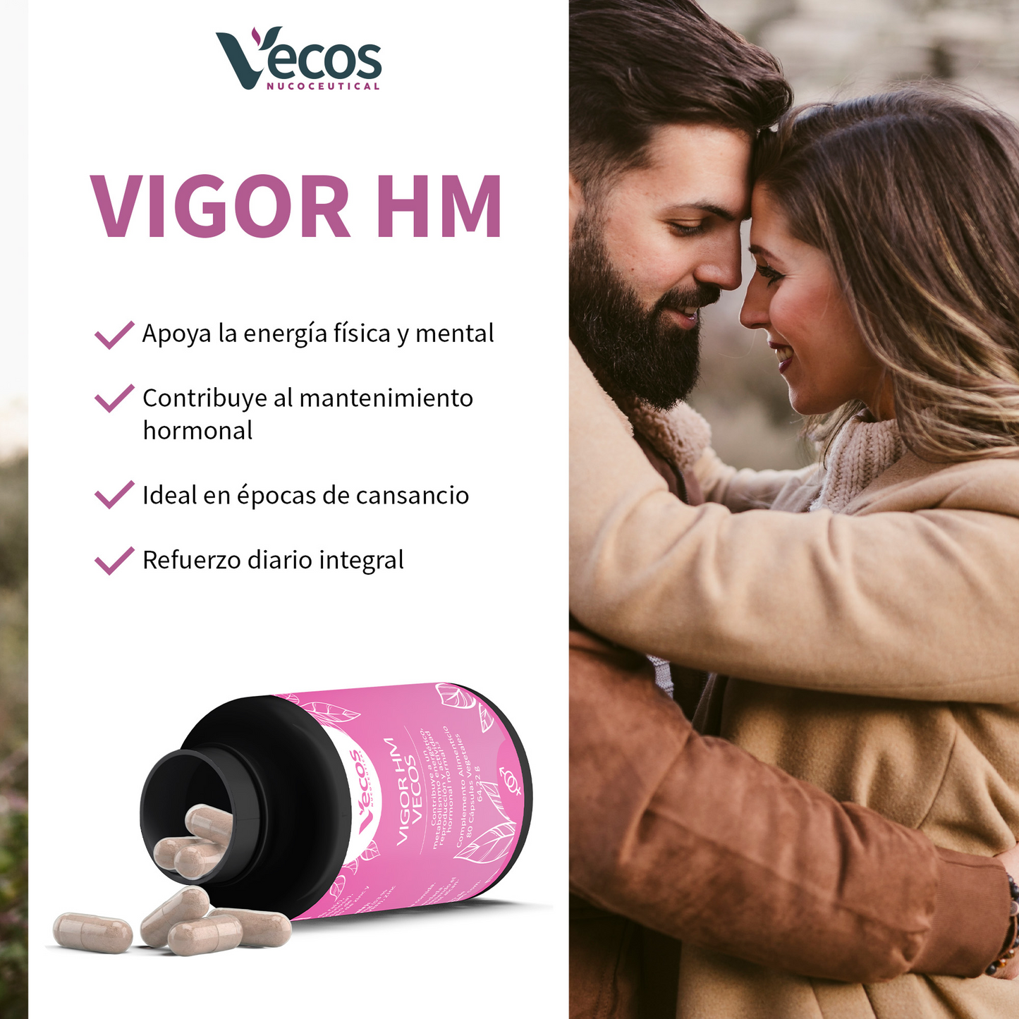 Vigor Hm Vecos 80 Cápsulas | Energía Y Vitalidad Sexual Natural En Pareja | Zinc, Maca Andina Y L-arginina_3