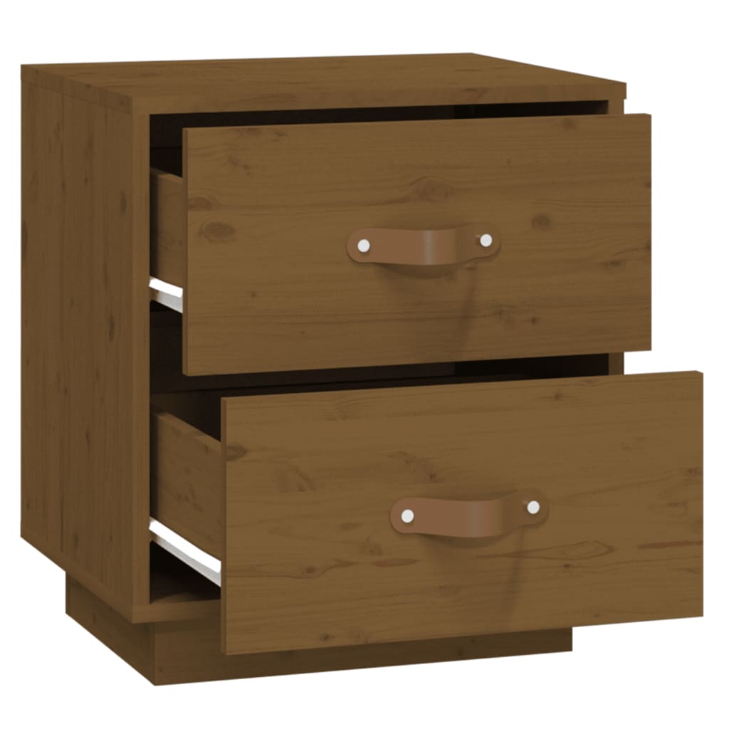 Mesita De Noche Madera Maciza De Pino Marrón Miel 40x34x45 Cm_4