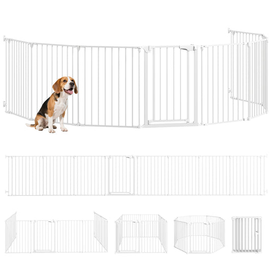 Pawhut Barrera Para Perros Plegable Puerta Con Cierre Doble Blanco_0