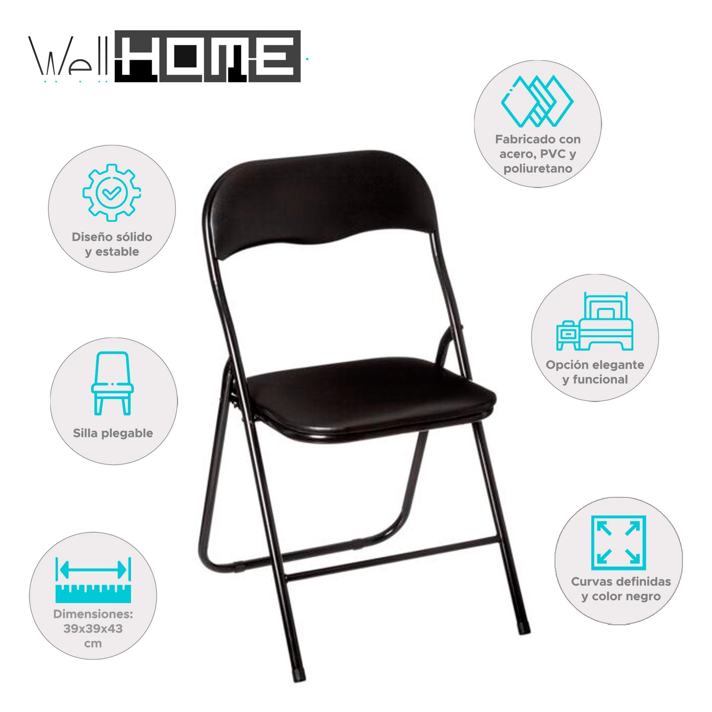 Wellhome Silla Plegable Negra Básica_1
