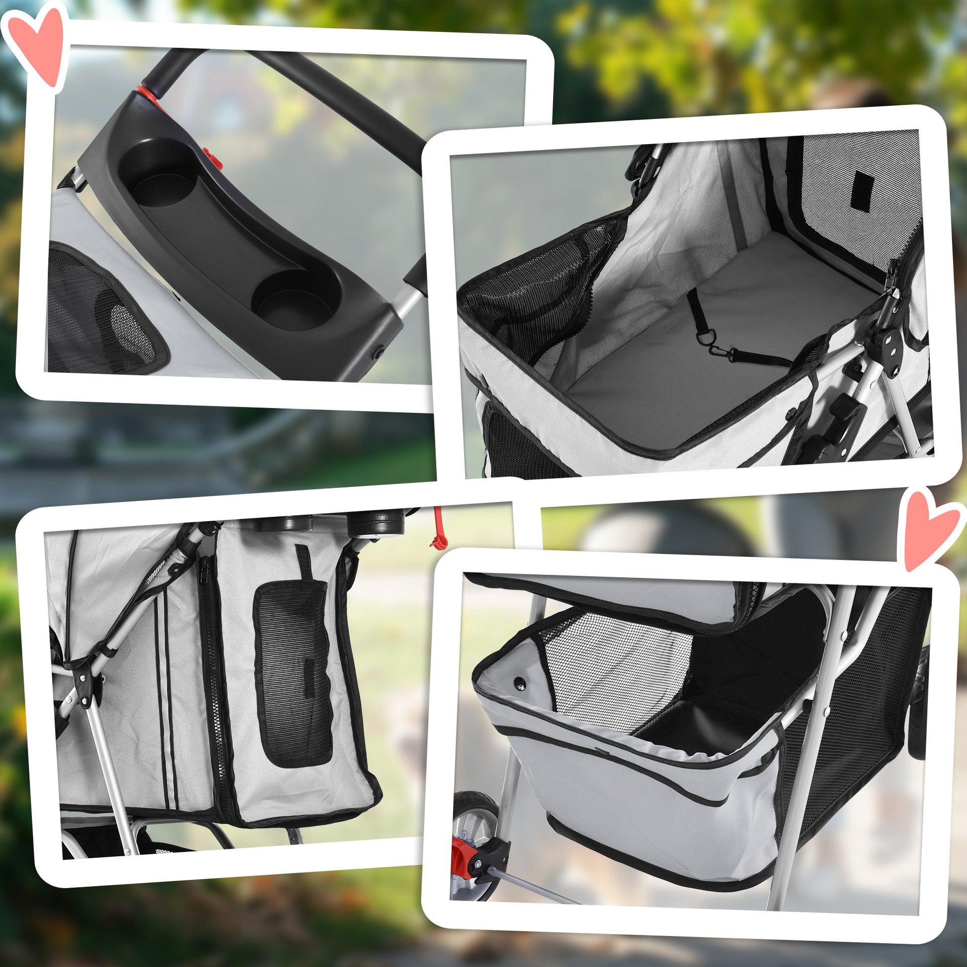 Pawhut Carrito Para Perros Plegable Con Toldo Ajustable 75x45x97 Cm Gris_3
