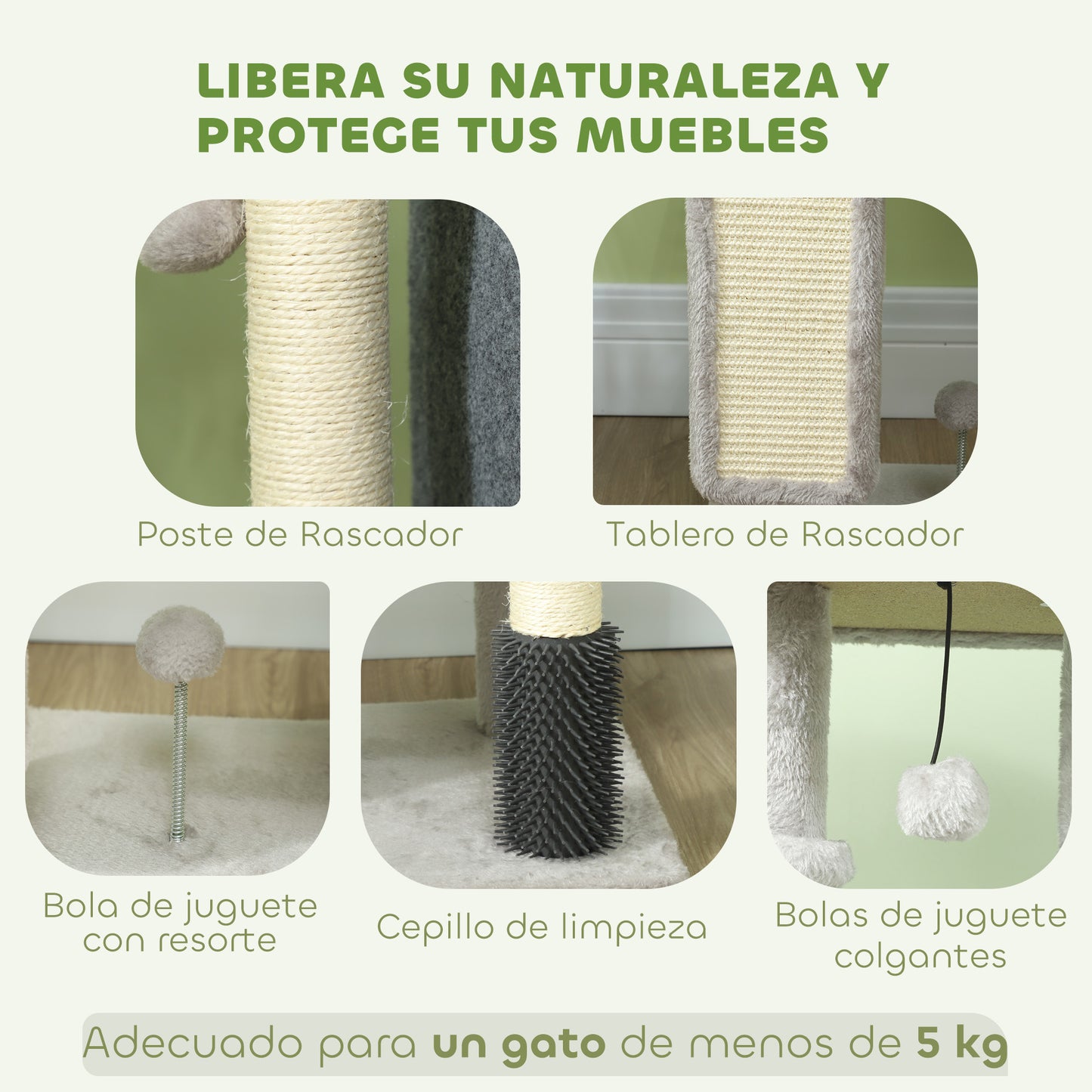 Pawhut Árbol Rascador Para Gatos Altura 104 Cm Con Almohadilla Para Rascar Gris_4