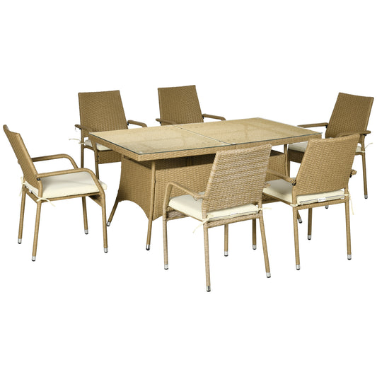 Outsunny Conjunto De Muebles De Ratán Pe Con Mesa De Centro Y 6 Sillas Apilables_0