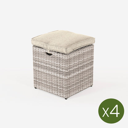 Pack 4 Puffs Para Exterior, Estilo Moderno, Aluminio Y Ratán Sintético Plano, Color Gris Claro, Puff:40x40x49_2