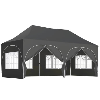 Outsunny Carpa Plegable 6x3 M Con Altura Ajustable 6 Laterales Extraíbles Gris_0