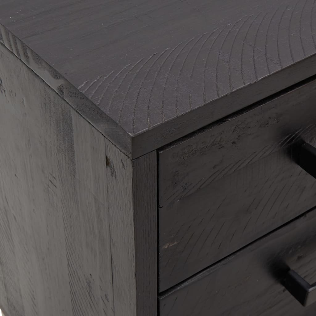 Mesita De Noche Madera Maciza De Pino Negro 36x30x45 Cm_4