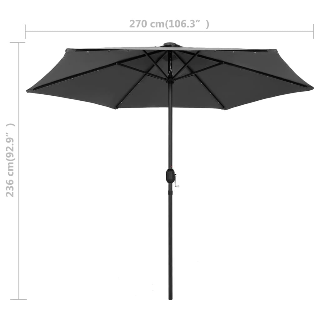 Vidaxl Sombrilla De Jardín Luces Led Palo De Aluminio Antracita 270 Cm_2