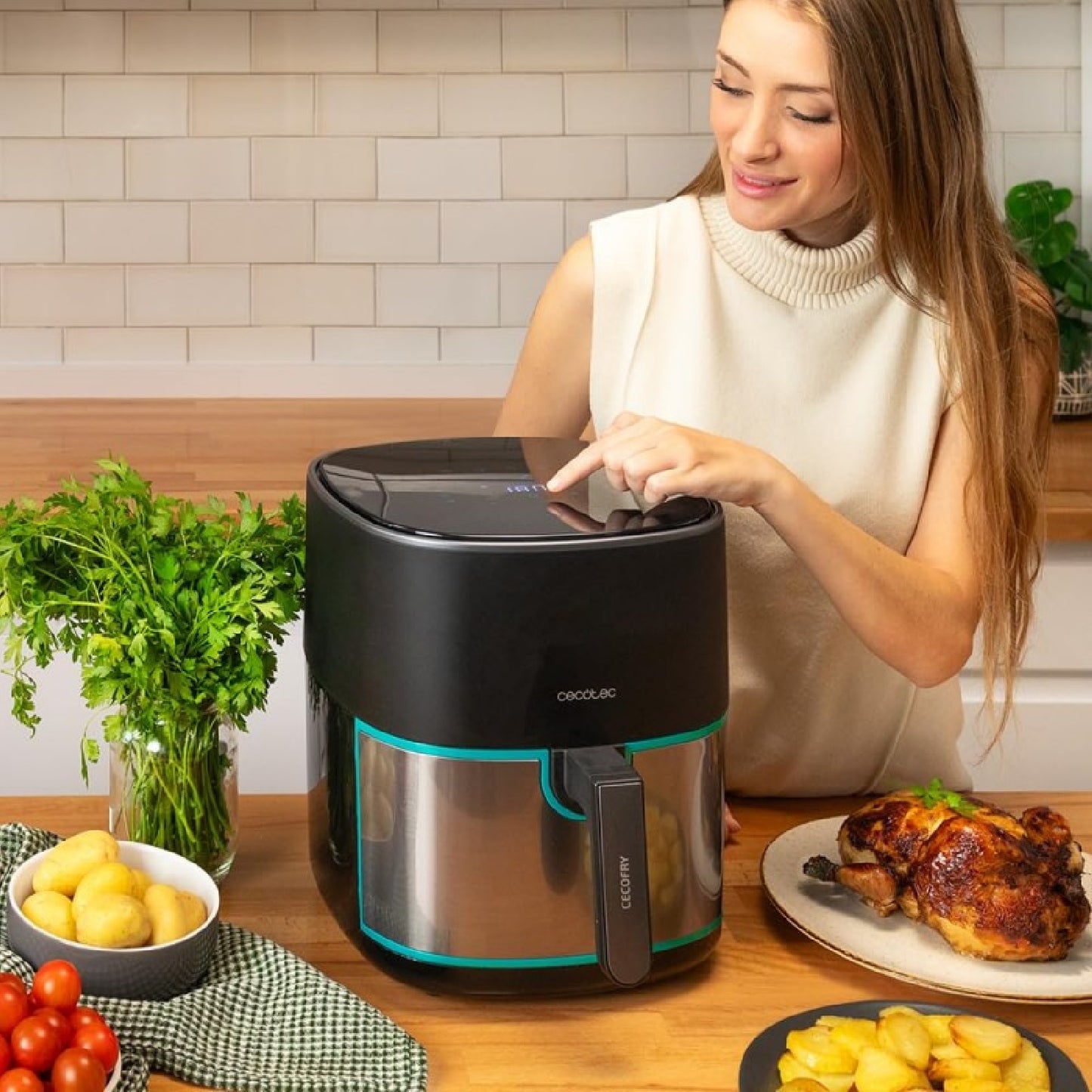 Freidora De Aire Sin Aceite De 6'5l Cecofry Fantastik Inox 6500, 1700w, Tecnología Perfectcook, 12 Modos De Cocinado, Táctil, Temperatura Regulable_4