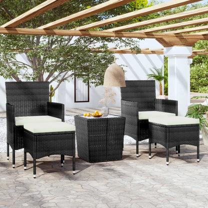 Vidaxl Mesa Sillas Jardín 5 Pzas Ratán Sintético Vidrio Templado Negro_1