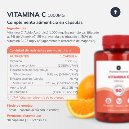 Vitamina C 1000 mg Planeta Huerto 180 cápsulas vegetales