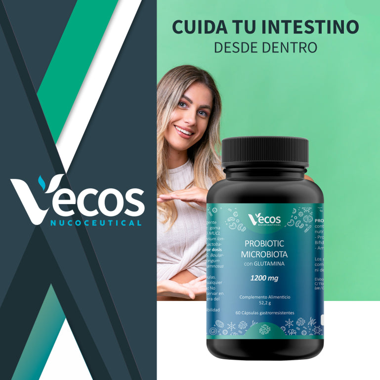 Probiotic Microflora Y Glutamina Vecos 60 Cápsulas | Revestimiento Intestinal | Glutamina 1200 Mg_1