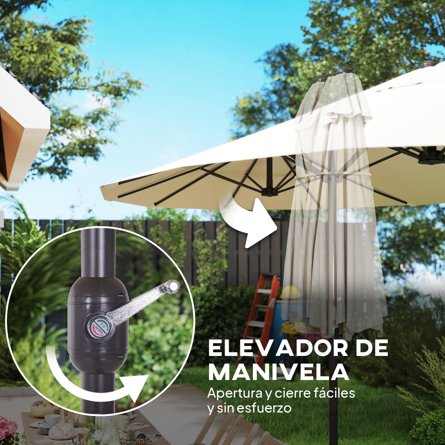 Outsunny Sombrilla Doble 4,6x2,7 M Con Manivela Resistente Al Agua Crema_3