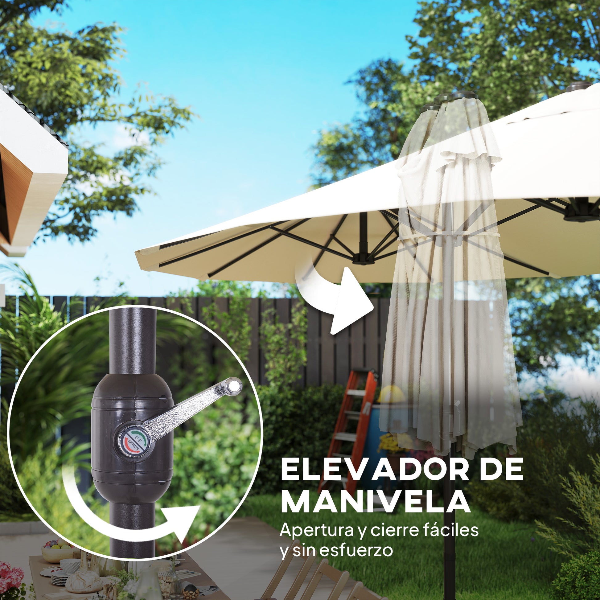 Outsunny Sombrilla Doble 4,6x2,7 M Con Manivela Resistente Al Agua Crema_3
