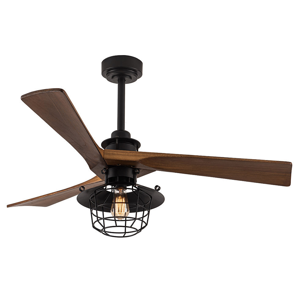Ventilador Dc Vulturno Negro 1xe27 3 Aspas Roble 6 Velocidades C/remoto Y Temporizador 53/65,5x132x132 Cm_1