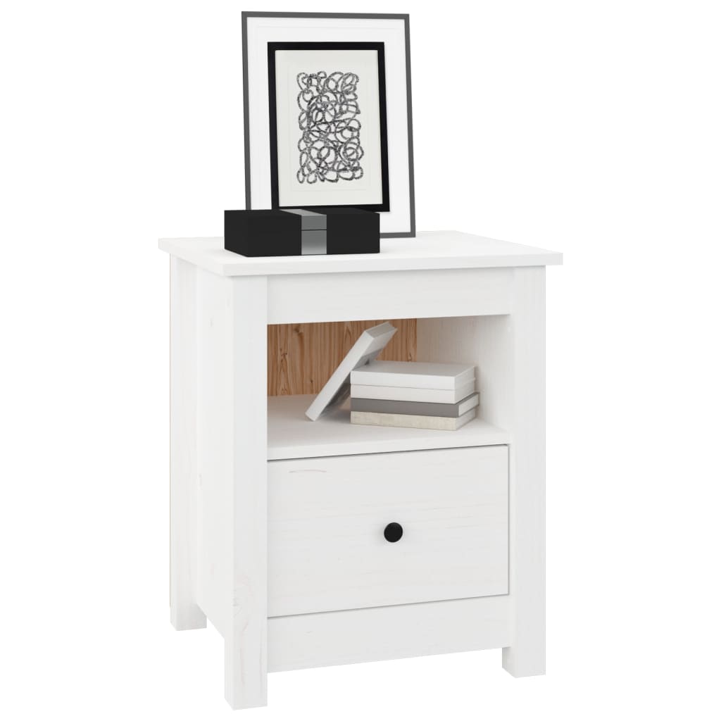 Mesita De Noche Madera Maciza De Pino Blanco 40x35x49 Cm_2
