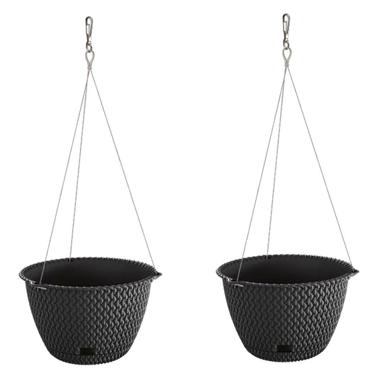 2x Maceta Redonda Colgante 3l Prosperplast Splofy De Plastico En Color Antracita, Ø23 X 14,5 Cm_0