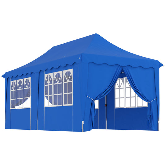 Outsunny Carpa Plegable Pop-up 6x3 M Anti-uv Con 6 Paredes Laterales Azul_0
