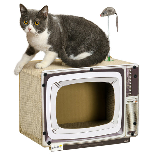 Pawhut Rascador De Cartón Para Gatos En Forma De Televisor 43x23x32,5 Cm Arena_0