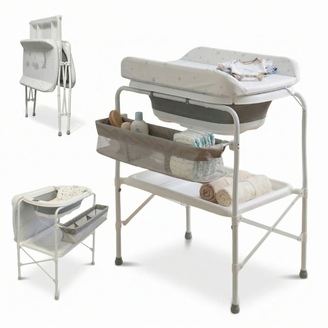 Bañera Bebé 5 En 1 Plegable Con Soporte, Cojín Antideslizante, Cambiador, Gris Pro Bathby_0