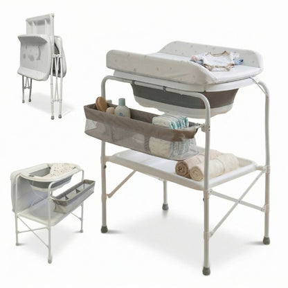Bañera Bebé 5 En 1 Plegable Con Soporte, Cojín Antideslizante, Cambiador, Gris Pro Bathby_0