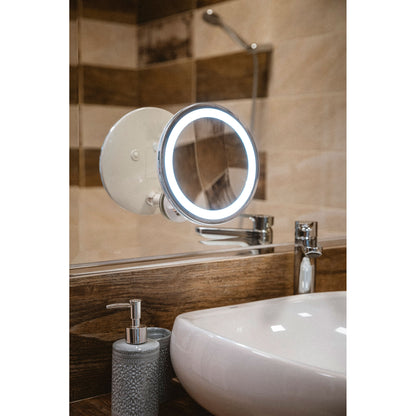 Espejo De Maquillaje Y Afeitado Con Led, Espejo De Pared Con Aumento 5x, Rotación 360°, Ventosa Adler Ad2168, Acero Inoxidable_3