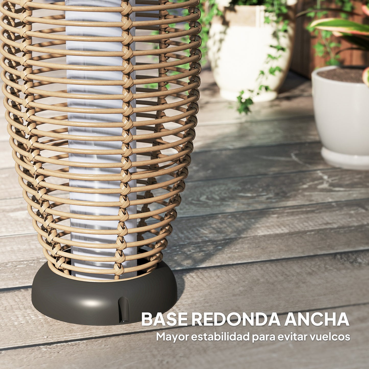 Outsunny Linterna De Jardín De Ratán Sintético Con Luces Led Ø26x72 Cm Natural_3