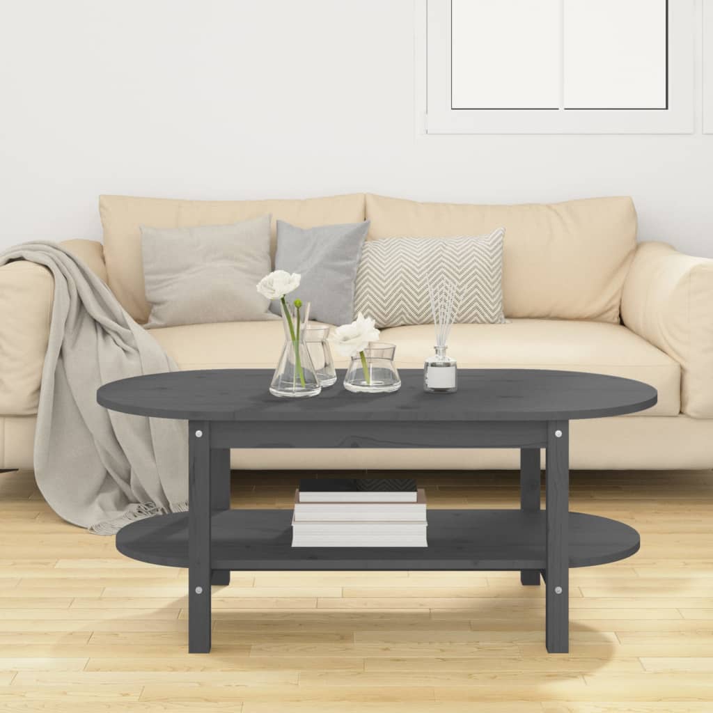 Mesa De Centro De Madera Maciza De Pino Gris 110x55x45 Cm_1