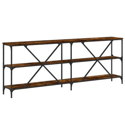 Mesa Consola Hierro Madera Ingeniería Roble Ahumado 200x30x75cm_4