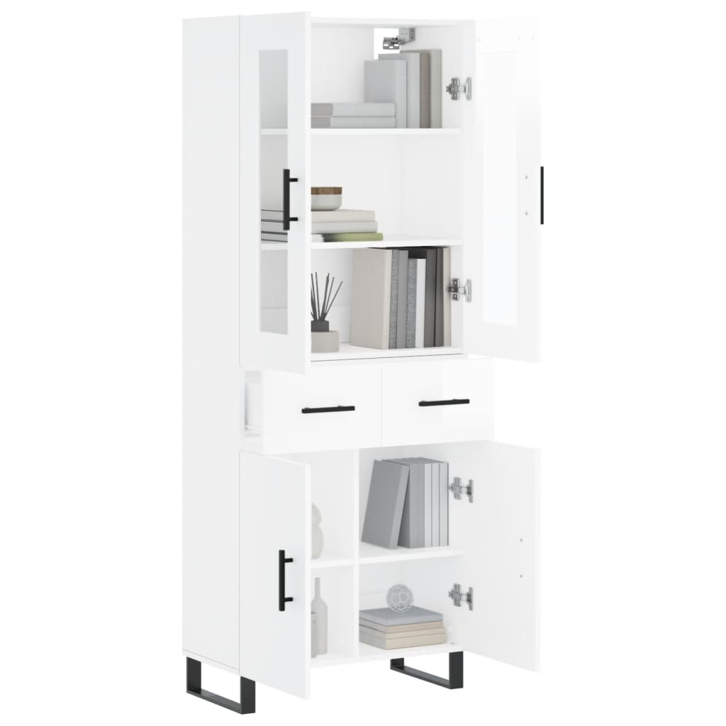 Aparador Alto Madera Contrachapada Blanco Brillo 69,5x34x180 Cm_2